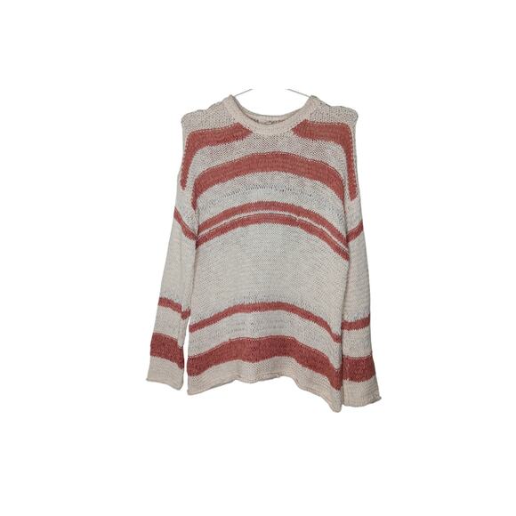 Easel Los Angeles Oversized Open Knit Sweater Small Natural Striped Pullover - Picture 2 of 13